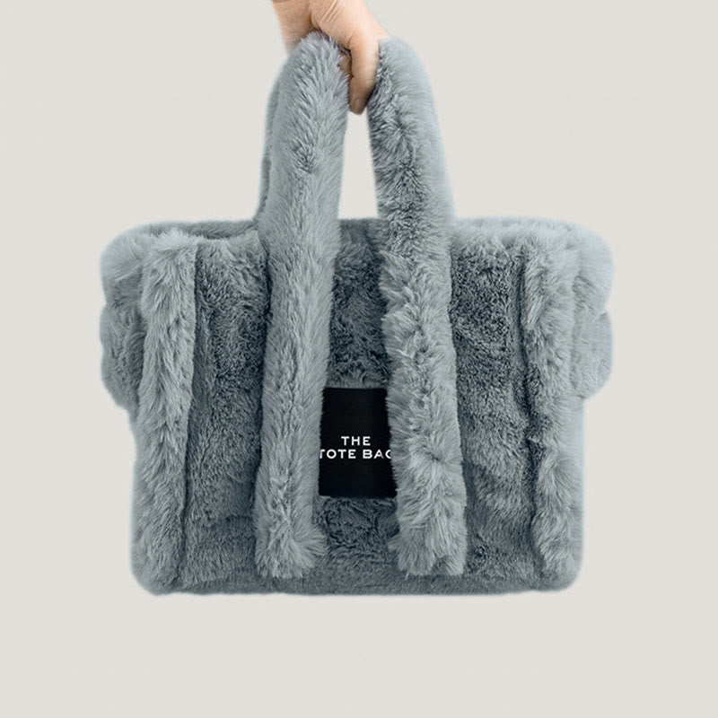 Solid Plush Handbag For Winter Soft Wide Strap Crossbody Bag
