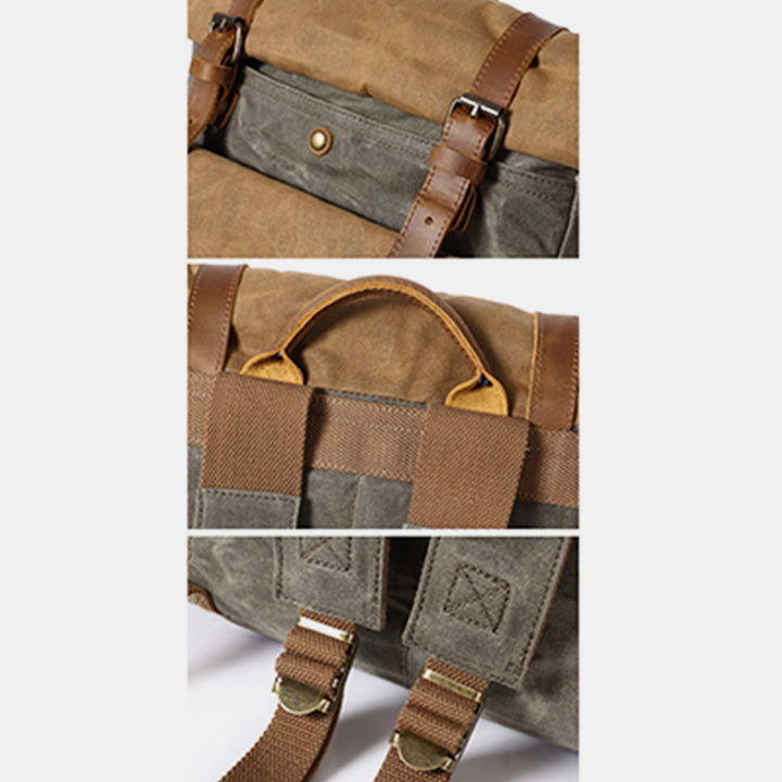 Canvas Leather Backpack Rucksack for College Weekend Travel Fit 15.6 Inch Laptops