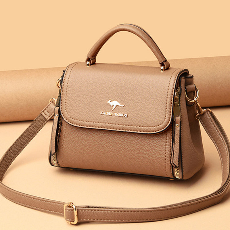 Double Compartment Top Handle Satchel Leather Crossbody Bag Purse Handbag