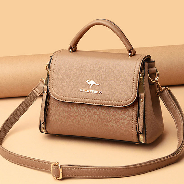 Double Compartment Top Handle Satchel Leather Crossbody Bag Purse Handbag