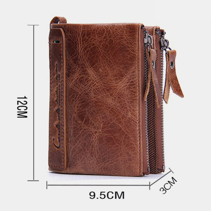 Multifunctional Genuine Leather Double Zipper Wallet - image 14