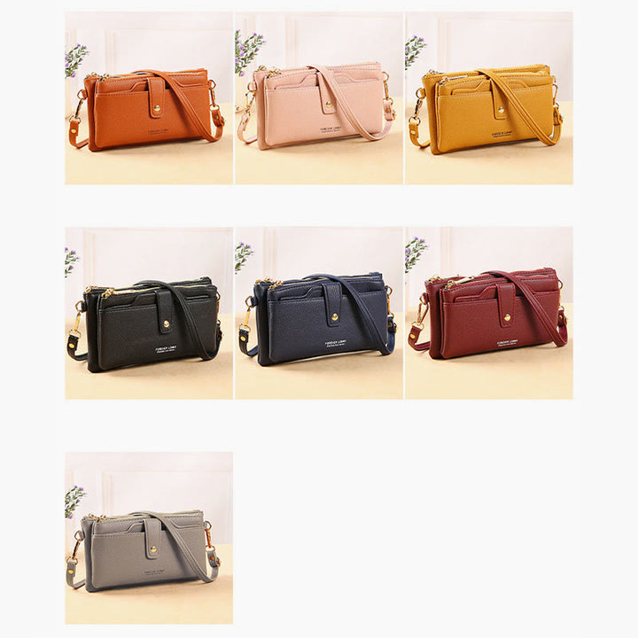 Double Compartment Phone Bag For Women Multifunctional Leather Crossbody Bag