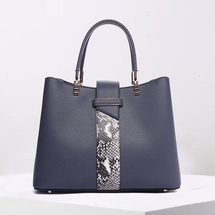 Women Elegant Handbag Snakeskin Texture Decor Durable Leather Tote