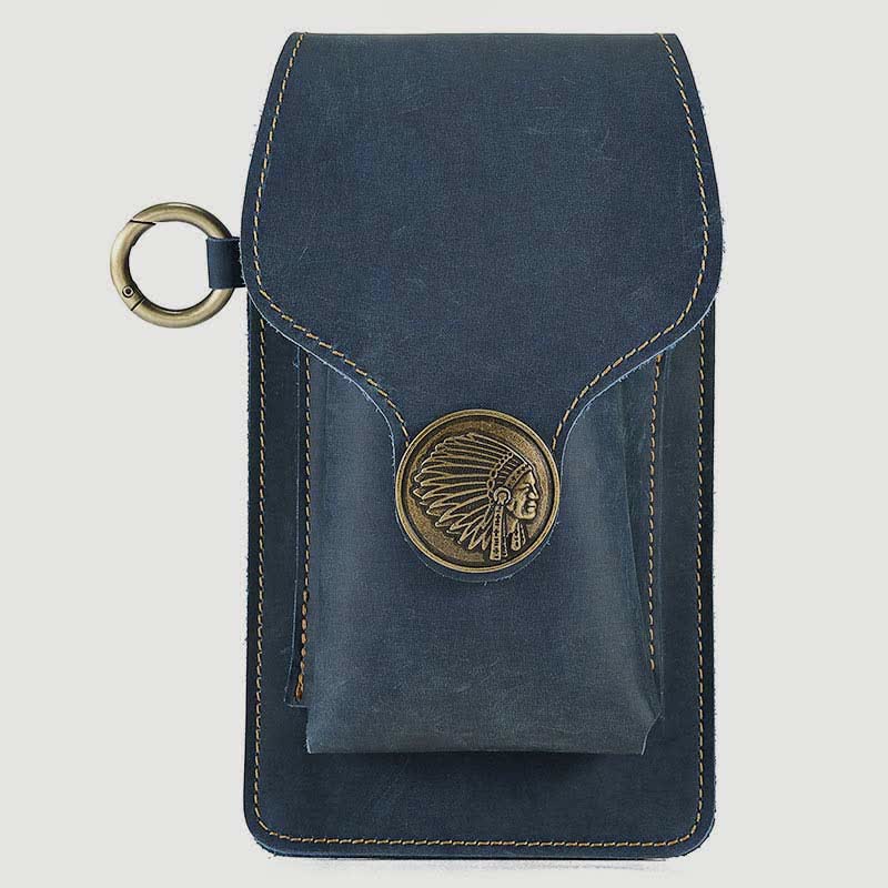 Vintage Leather Flip Phone Bag Belt Pouch with Cigarette Pocket
