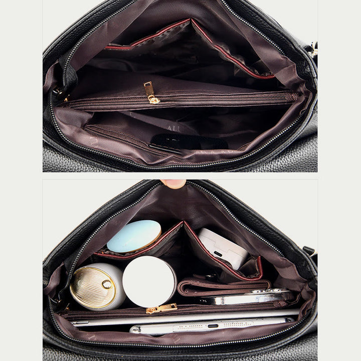Leisure Crossbody Bag For Women Pleated Style Lightweight Leather Bag