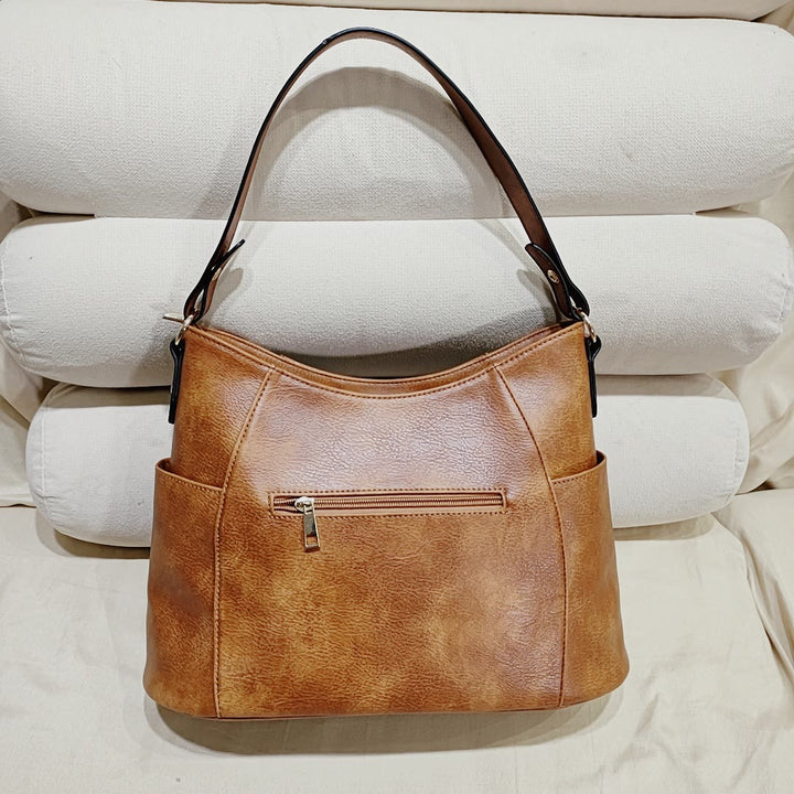 Elegant Shoulder Bag For Women Double Zipper Tassel Leather Purse