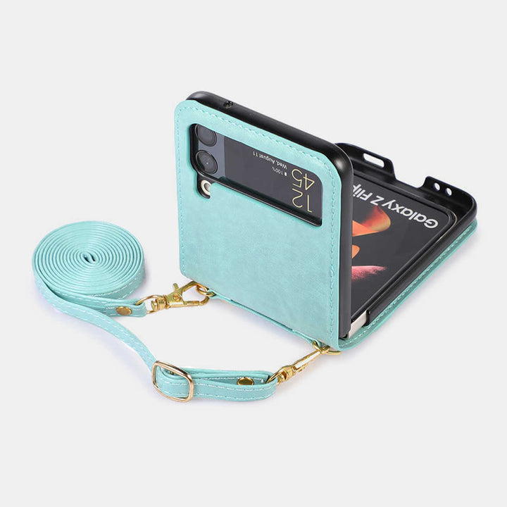 Phone Case For Z Flip 4 Crossbody Clamshell Leather Protection Case