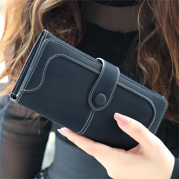Long Wallet For Women Solid Color Multiple Slot Daily Purse - Black - image 14