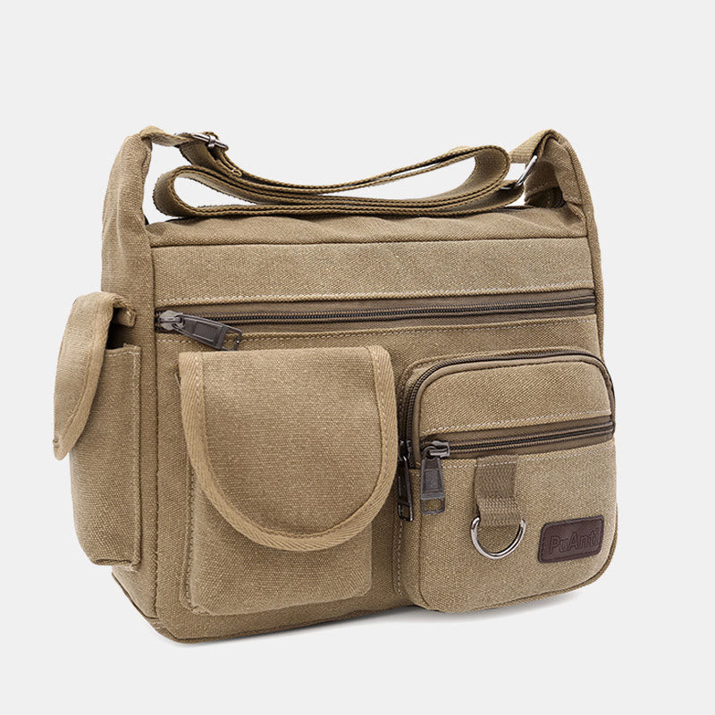 Canvas Multi-Pocket Retro Large Crossbody Bag