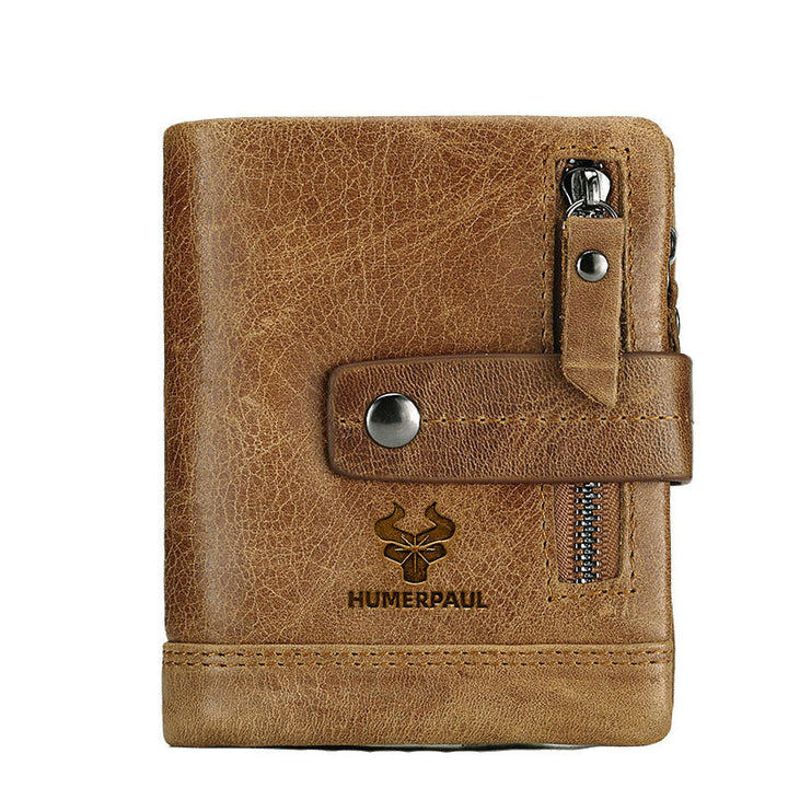 Genuine Leather Retro Men's Wallet Card Holder with Removable Coin Purse