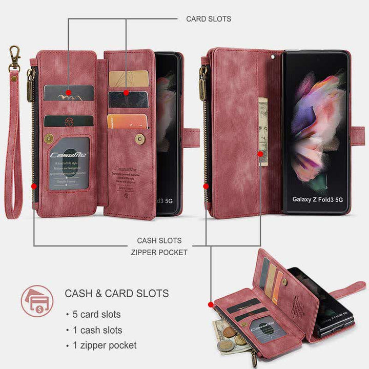 Galaxy Z Fold 3 4 5 Wallet Case with Card Holder Magnetic Kickstand for Women Men