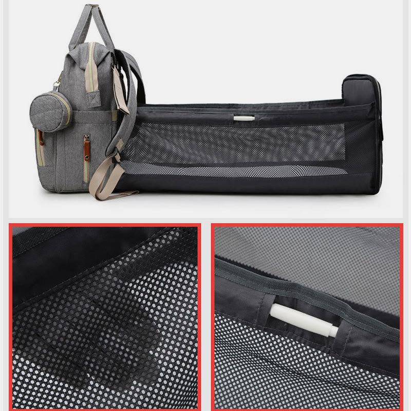 Multi Functional Mommy Bag With Crib Simple Waterproof Oxford Backpack