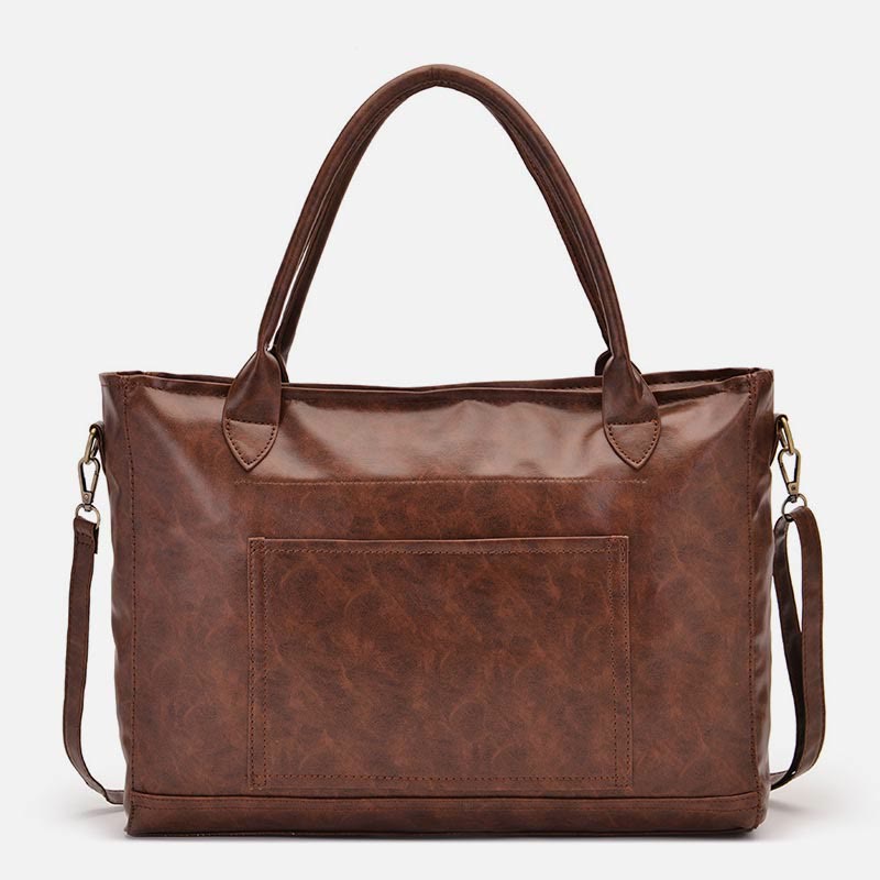Retro Leather Tote Tassel Decor Classic Multifunctional Travel Bag - image 5