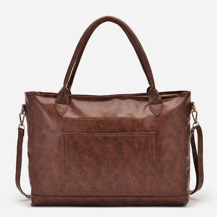 Retro Leather Tote Tassel Decor Classic Multifunctional Travel Bag - image 5
