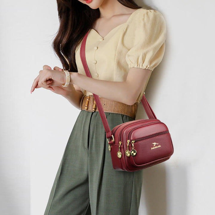 Double Compartment Purse Women Minimalist Soft Leather Cross Body Bag