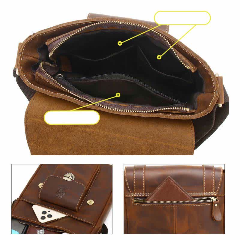 Small Leather Messenger Bag Shoulder Purse Cross Body Retro Handbag
