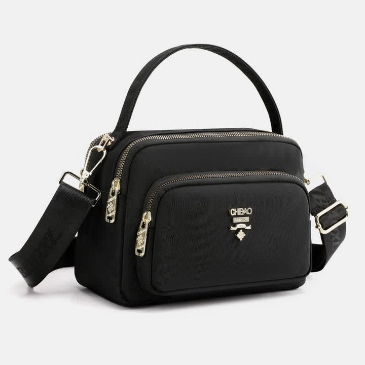Triple Zip Crossbody Bag for Women Waterproof Lightweight Nylon Shoulder Handbag