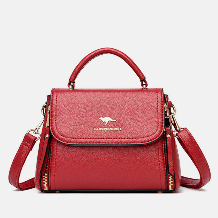 Double Compartment Top Handle Satchel Leather Crossbody Bag Purse Handbag