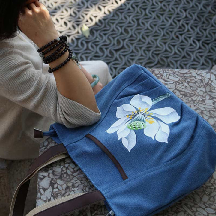 Multi-Pocket Casual Canvas Tote Handbags for Women Shoulder Bag Top-Handle Satchel