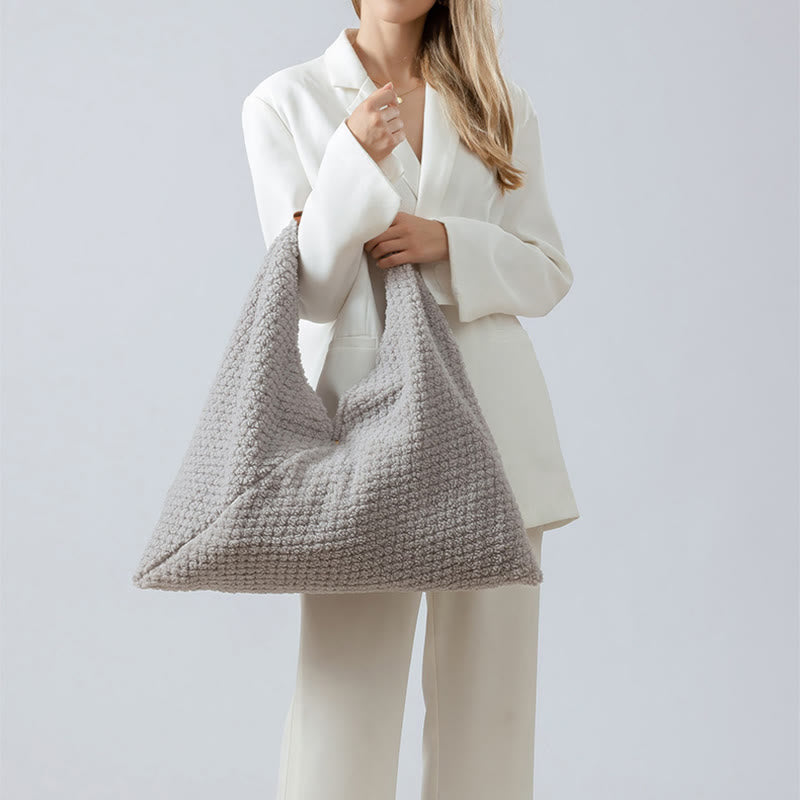 Plush Triangle Underarm Bag Women Commuter Buckle Shoulder Bag