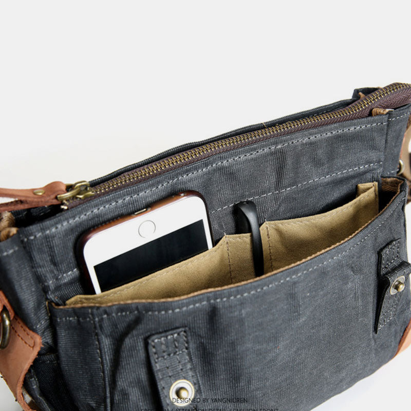 Large Capacity Retro Oil-Wax Canvas Crossbody Bag Messenger Bag - image 11