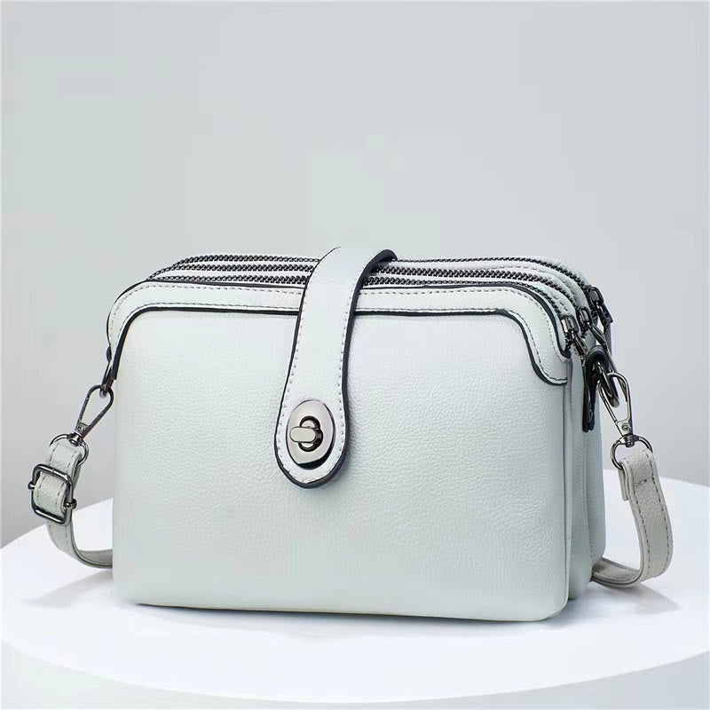 Triple Compartment Leather Bag For Women Large Capacity Plaid Bag
