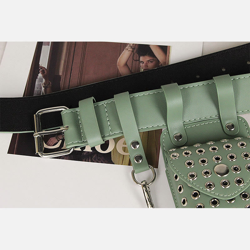 Punk Waist Bag For Women Rivet Hollowed Out Belt Bag