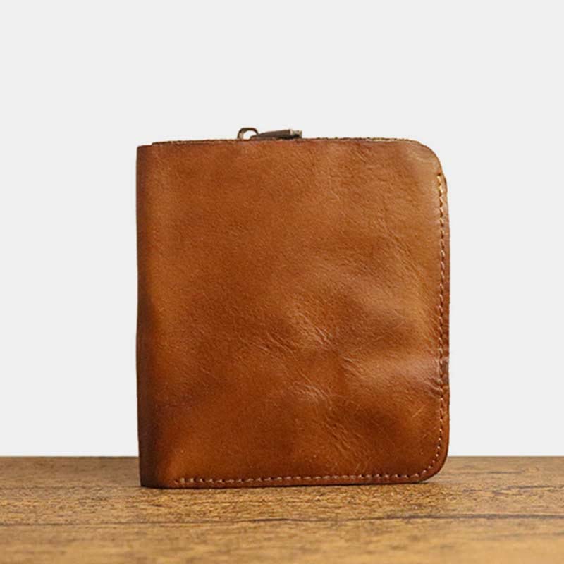 Leather Wallet For Men Double Folding Vintage Short Zipper Purse - Peru - image 2