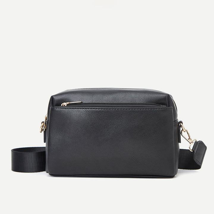 Triple Zip Small Crossbody Bag Faux Leather Casual Handbag Camera Purse