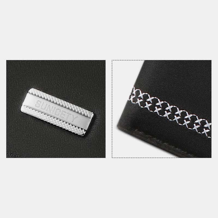 Men's Trifold Embroidery PU Leather Wallet RFID Blocking Card Holder