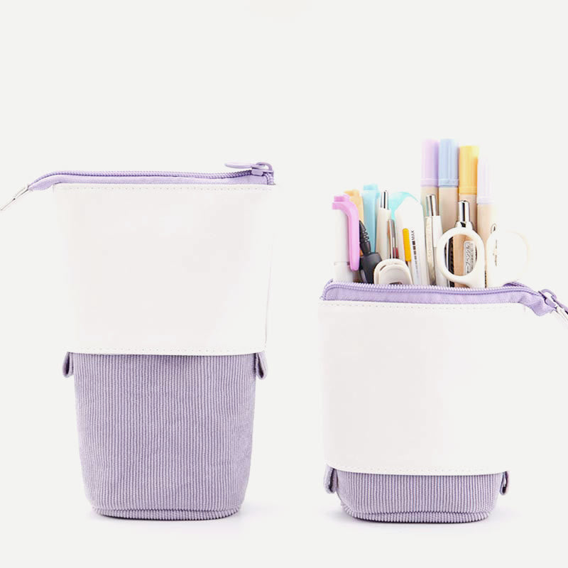 Pencil Case for Student Corduroy Pull-Down Telescopic Simple Pen Bag