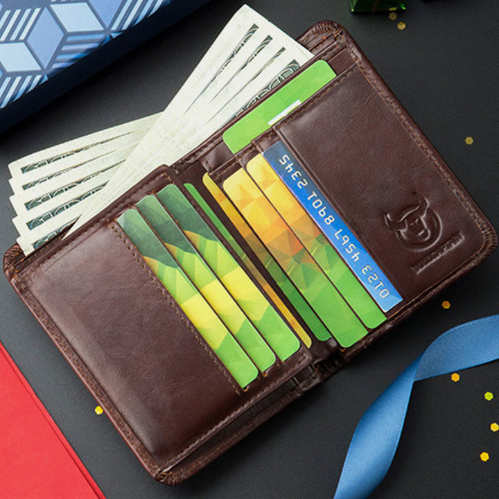 RFID Large Capacity Genuine Leather Bifold Wallet