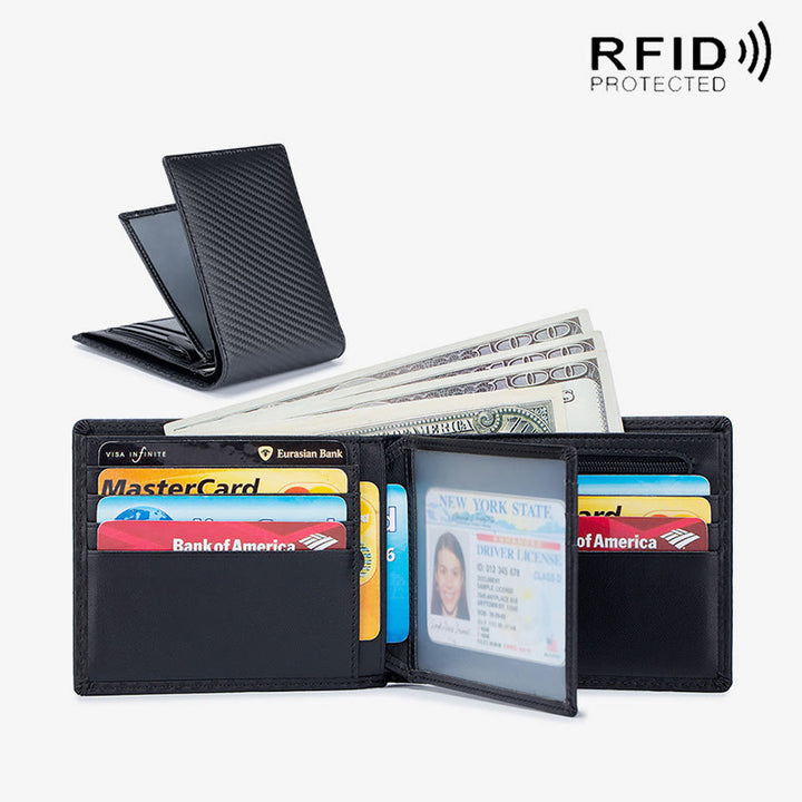 Mens RFID Leather Wallet Multiple Card Slots Short Money Clip