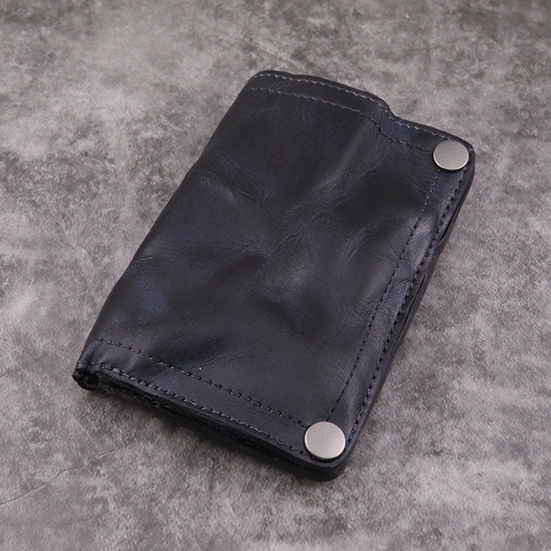 Retro Vertical Multi-slot Handmade Wallet Card Case - Black - image 14