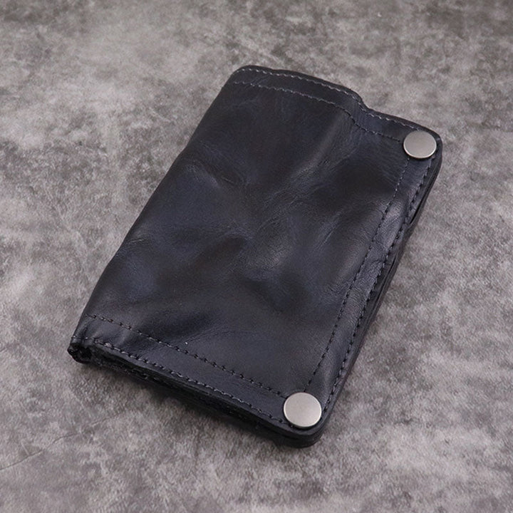Retro Vertical Multi-slot Handmade Wallet Card Case - Black - image 14