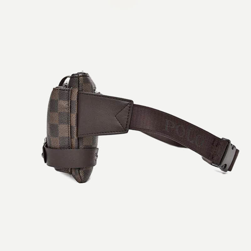 Waist Bag for Men Leather Plaid Travel Sling Bag Chest Bag