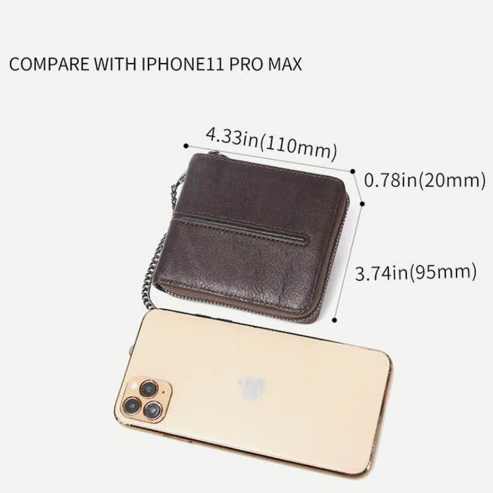 Genuine Leather Zip Around RFID Blocking Bifold Wallet with Chain - image 6