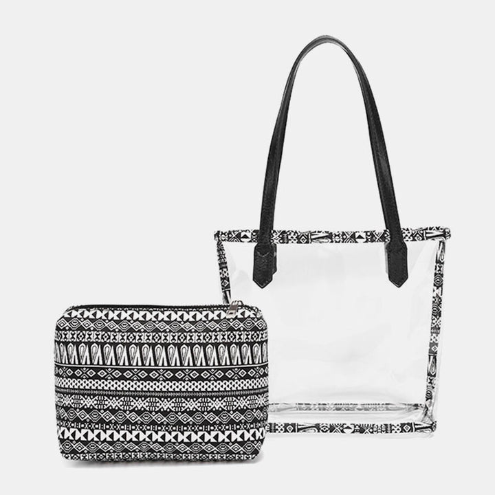 Large Clear Boho Tote Handbag Waterproof PVC Shoulder Bag with Interior Bag