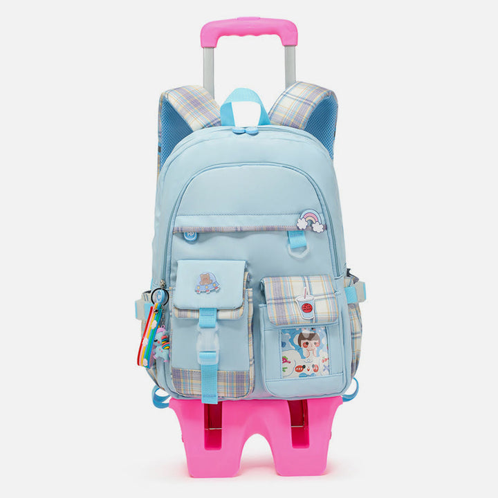School Backpack For Kids Cute Pattern Rolling School Bag - PaleTurquoise - Sparkle Six Wheels - image 23