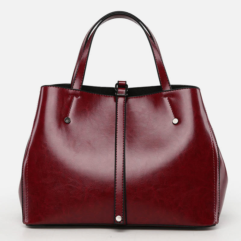 Minimalist Tote Pure Color Leather Crossbody Handbag For Women - FireBrick - image 0