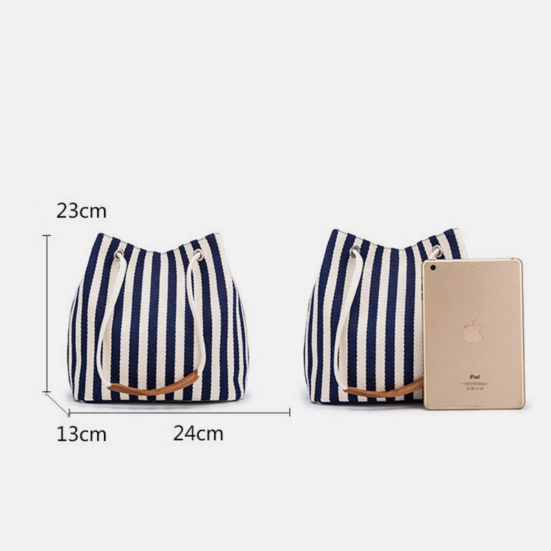 Large Capacity Multi-Carry Stripe Tote Bag Bucket Bag
