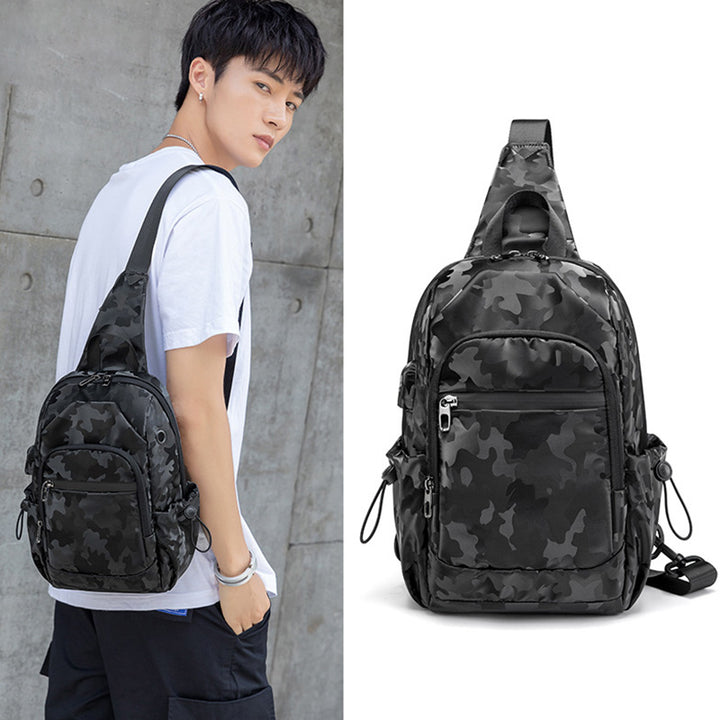 Unisex Small Black Sling Crossbody Shoulder Bag Daypack with USB Charger