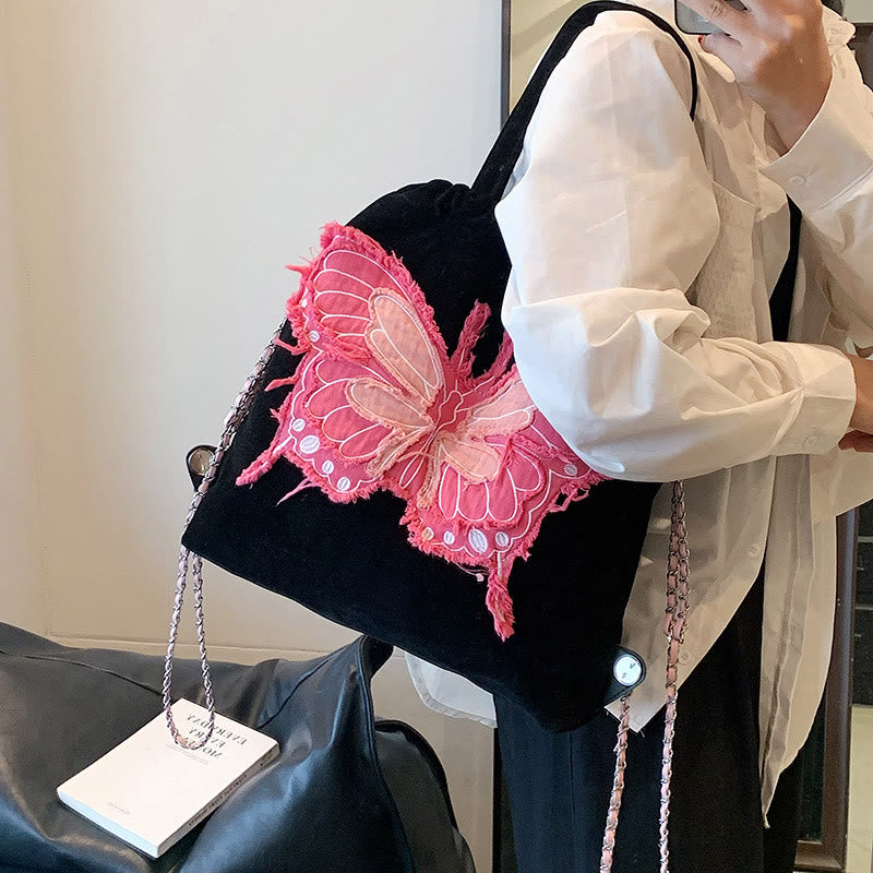 Denim Canvas Backpack For Women Butterfly Multiple Carry Daypack