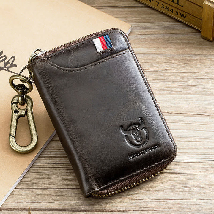 Leather Zip Around Wallet for Men RFID Blocking Card Holder with Keychain