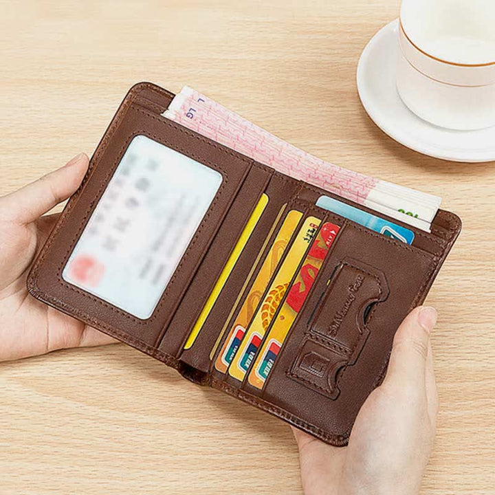 RFID Blocking Cowhide Leather Wallet Retro Roomy Front Pocket Wallet