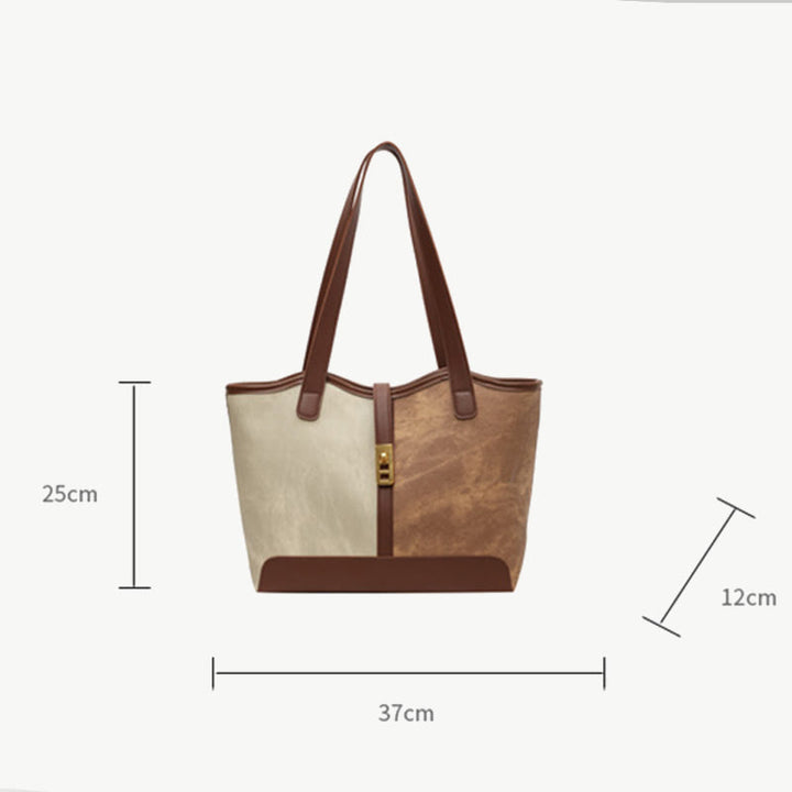Elegant Color Matching Tote Large Leather Shoulder Purse For Women