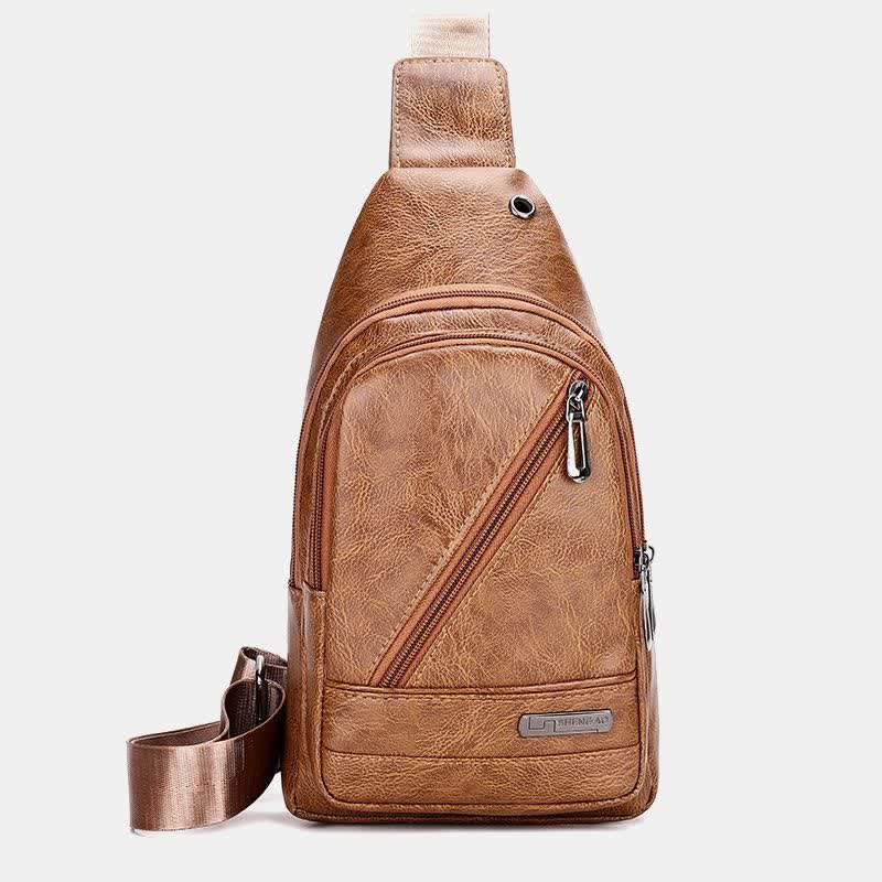 Leather Sling Bag for Men Outdoor Travel Chest Pack Daypack Backpack