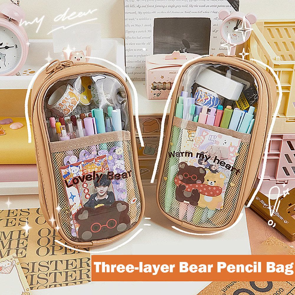 Pencil Case For Students Simple Transparent Vertical Style Pencail Bag