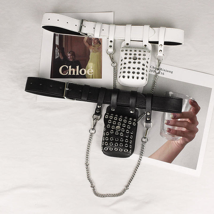 Punk Waist Bag For Women Rivet Hollowed Out Belt Bag