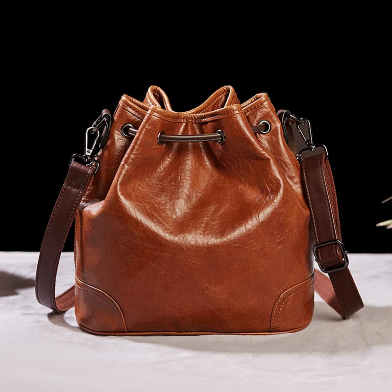 Womens Drawstring Bucket Hobo Handbag Crossbody Shoulder Bag with 2 Detachable Straps
